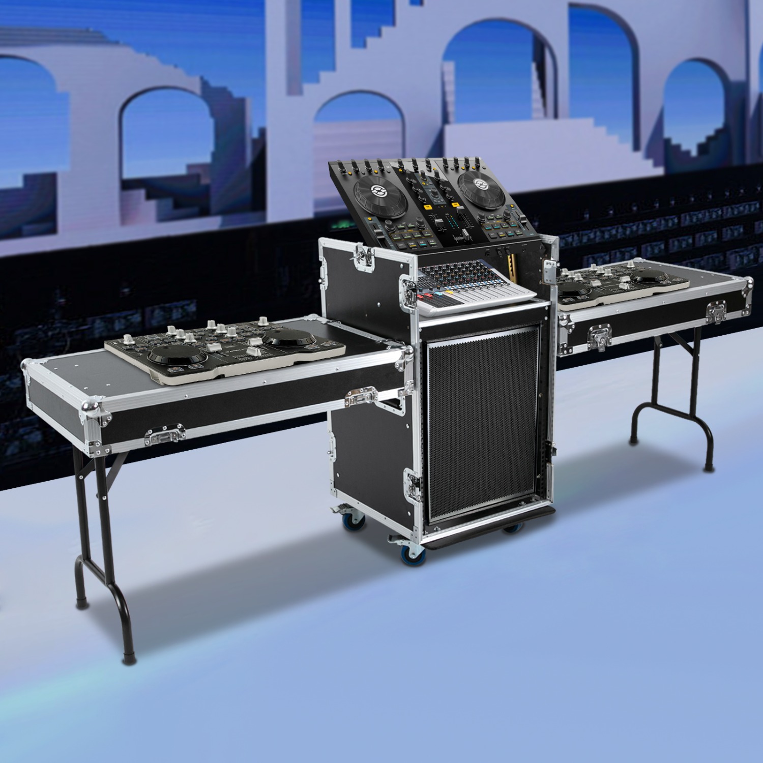 14U Mobile PA DJ Rack Road Cas - Heavy Equipment Management ulasan dan harga